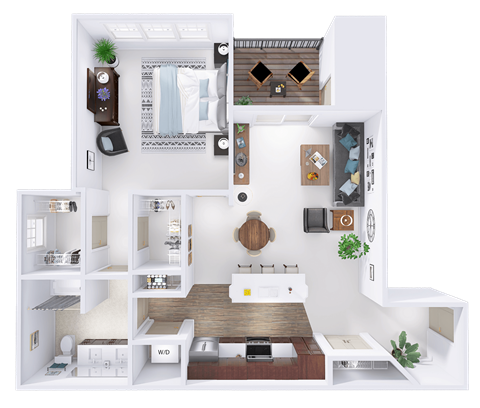 Floor plan for 1 bed, 1 bath, 911 sqft